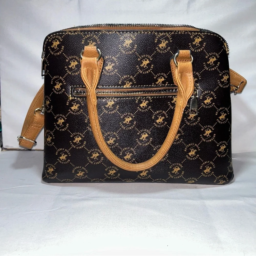 Beverly Hills polo club Purse Elegant Brown and Tan Handbag Mini Bag Handheld